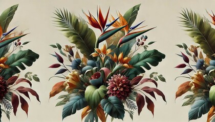 Fototapeta premium Wallpaper with Bold Plants and Flowers