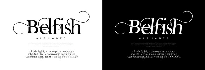 Belfish  typography beauty fashion elegant minimalist serif italic fonts decorative wedding vintage retro logos. Minimal luxury font alphabet logo. Vector illustration