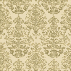 Elegant Floral Damask Pattern  Vintage Style  Beige Background  Seamless Repeat