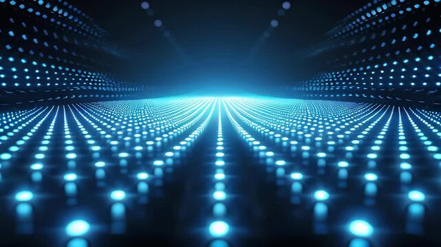 A mesmerizing tunnel of blue light dots creating a futuristic and immersive visual effect, symbolizing technology and innovation.