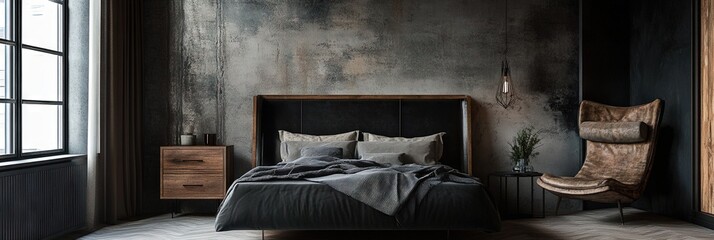  bedroom mockup, industrial interior design