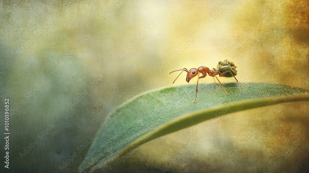 Poster ant carrying object on leaf surface