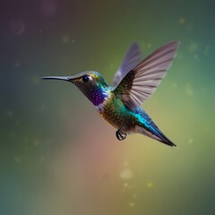Fototapeta premium a hummingbird is flying in the air with a colorful background.