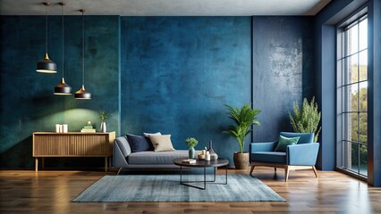 A dark blue wall with subtle texture and muted tones provides a dramatic and sophisticated backdrop for a wide range of creative projects.