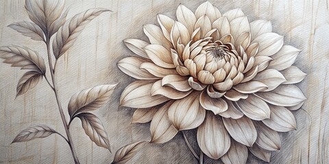 A delicate pencil sketch of a blooming flower on a vertical canvas, showcasing intricate details and subtle shading, blending artistry with elegance.