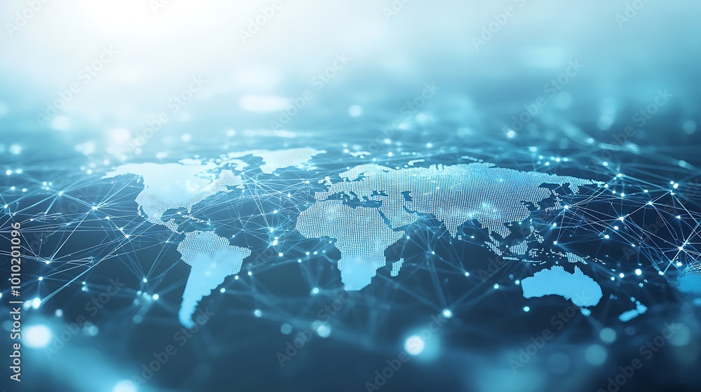 Poster abstract world map with glowing network connections, global network concept