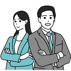 腕を組んだ自信に満ちた男女のイラスト