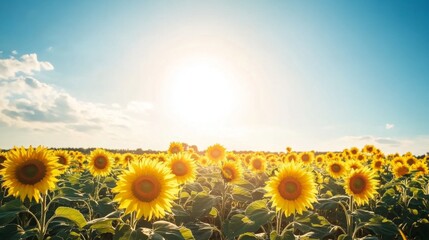 Fototapeta premium Sunflower Field Under Bright Blue Sky