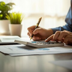 business, calculator, hand, pen, office, finance, paper, accounting, financial, woman, document, table, money, calculating, accountant, desk, writing, working