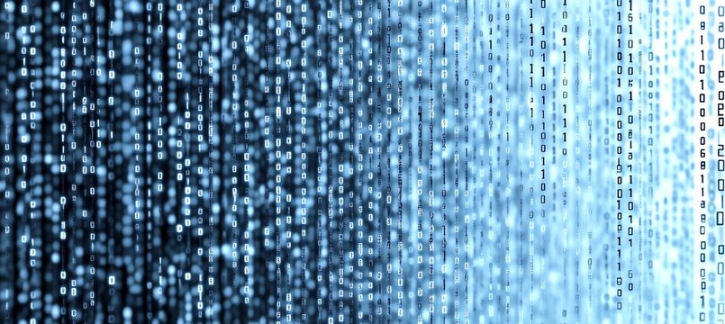 abstract background with blue binary code, gradient colour from light to darker, digital technology cloud computing electronic product display banner backdrop 
