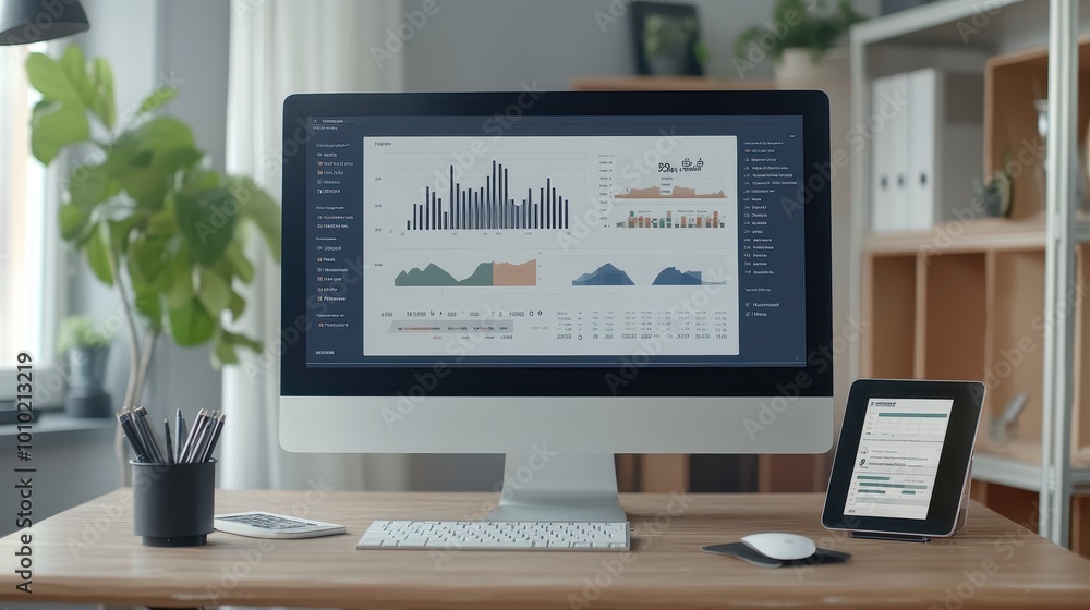 Poster workplace analytics dashboard on computer screen