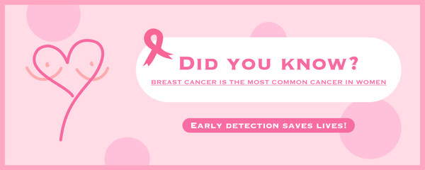 Breast Cancer awareness template illustration. Pink Ribbon with heart shape. Pink october month female healthcare campaign solidarity web template design. Pinktober flat vector cartoon illustration