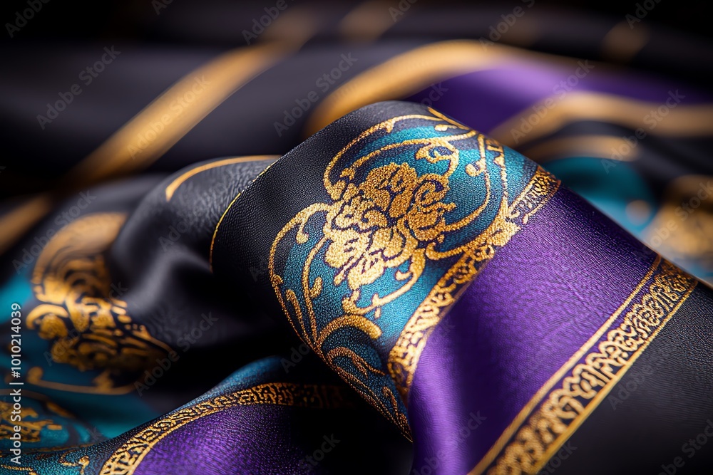 Poster geometric design of thai silk patterns, using abstract shapes and vibrant colors to capture the esse
