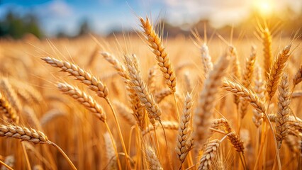 Obraz premium A Golden Field of Ripe Wheat Basks in the Warm Glow of the Setting Sun