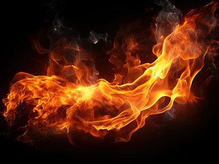 Fototapeta premium Extraordinary 3d fire with flames Cloud of cold fog in black background