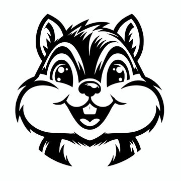 Cute happy chipmunk face vector silhouette illustration, forest woodland animal mascot symbol icon element 