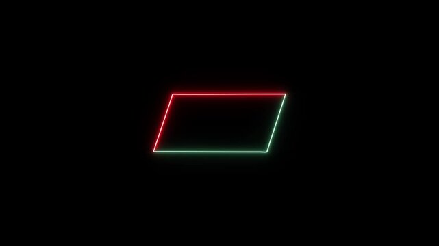 Glowing neon light animation.square rectriangle frame with two toneneon colour motion graphic on isolated black background.blue and red lighting moving for overlay element.