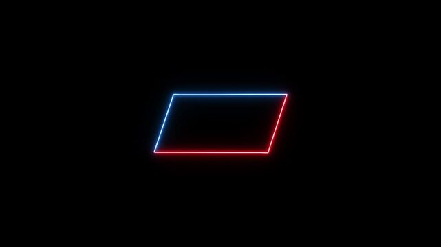 Glowing neon light animation.square rectriangle frame with two toneneon colour motion graphic on isolated black background.blue and red lighting moving for overlay element.