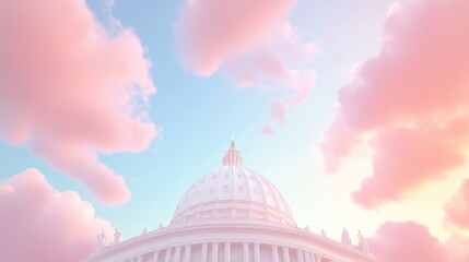 A white dome with a pink sky in the background