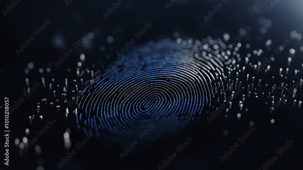 Poster Blue fingerprint is forming from a cloud of data to show the importance of cyber security