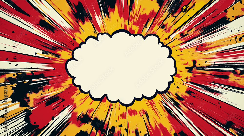 Aufkleber blank comic book speech bubble exploding from a colorful starburst background