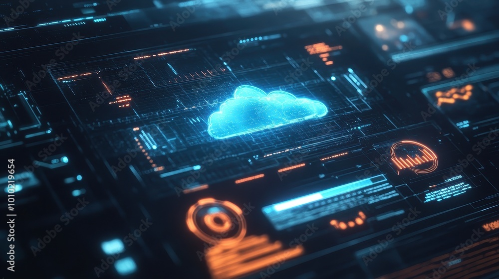 Poster futuristic cloud computing and data storage technology