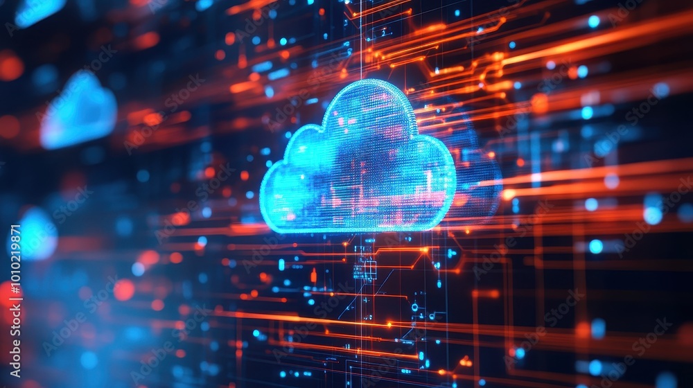 Poster futuristic cloud computing and data transfer technology