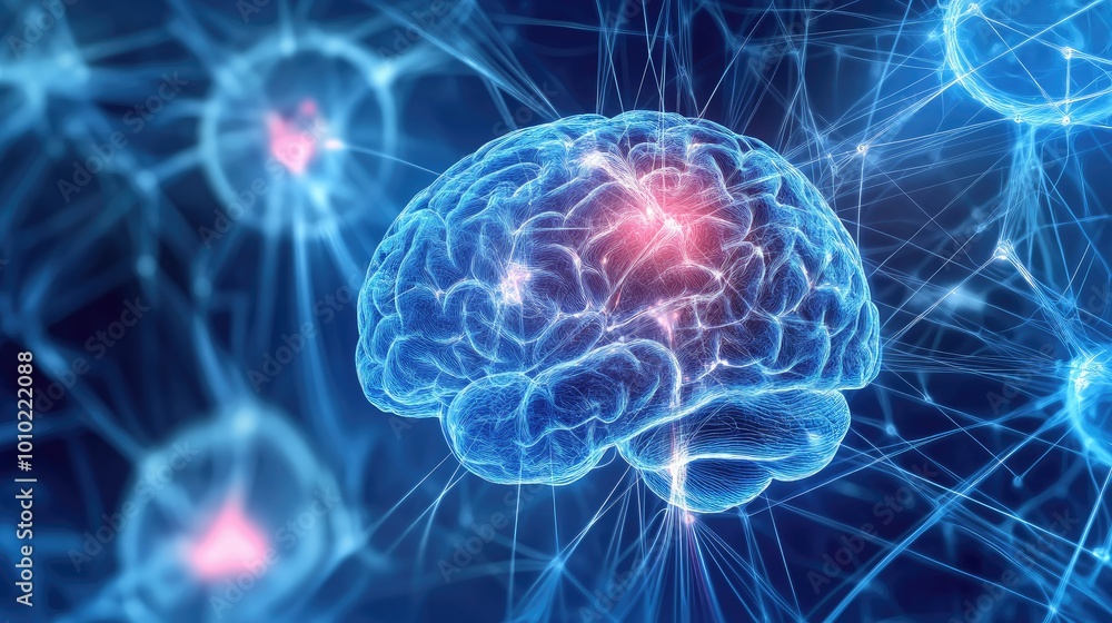 Poster Human brain showing Intelligent thinking processing through the concept of a neural network