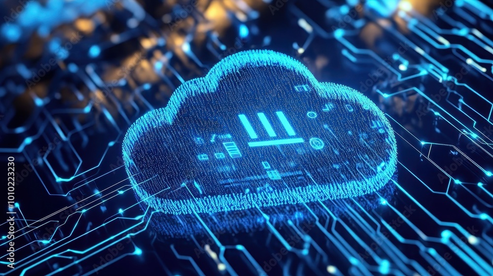 Poster futuristic cloud computing and data storage technology