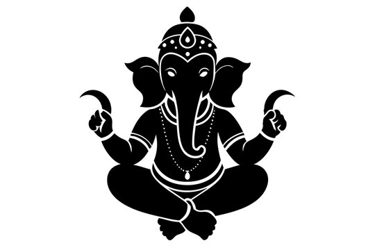 black ganesha sitting pose, hindu god clip art preview