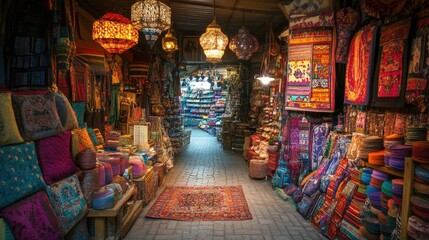 Traditional Arab market with vibrant, intricate designs