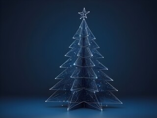abstract Christmas tree. low poly construction consisting of connected lines and points on a blue background