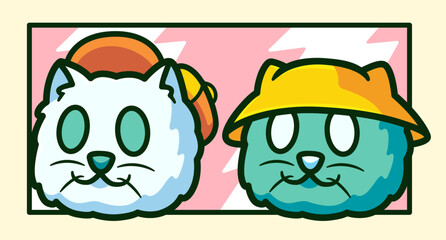 Adorable Cartoon Cats with Unique Hats: Fun and Cute Vector Art for Pet Lovers and Children's Decor
