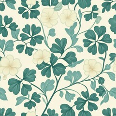 Soft Botanical Design with Cream Flowers and Green Leaves on a Light Background, Featuring a Delicate and Elegant Floral Pattern for Nature-Inspired Wallpaper or Fabric Prints