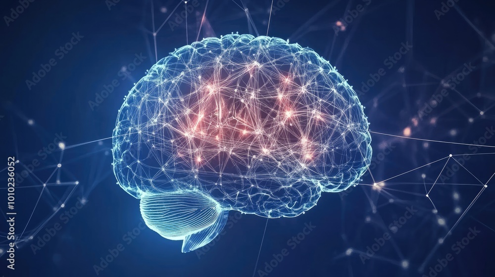 Poster Human brain showing Intelligent thinking processing through the concept of a neural network