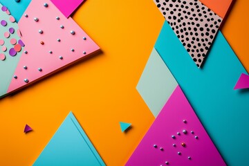 Colorful geometric shapes with playful patterns on an orange background, ideal for modern design projects and creative aesthetics.