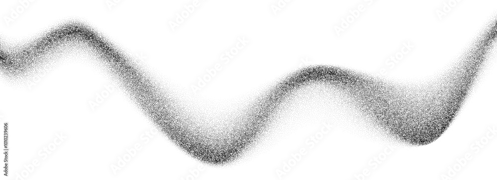 Poster Grainy gradient wave texture. Black stippled flow line background. Dotted undulate sand backdrop with speckles, particles, granules. Grunge noise dot work wallpaper for banner, poster, overlay. Vector