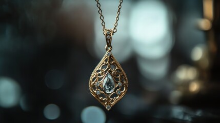Gold Necklace with Diamond Pendant