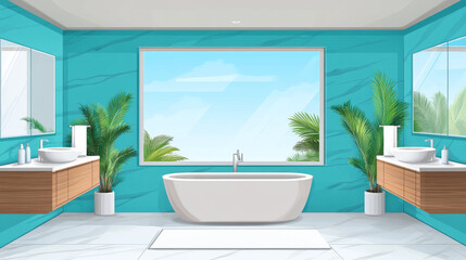 Fototapeta premium Modern bathroom with a bathtub and large window
