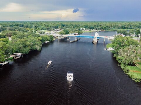 Boat on the St Johns River in Volusia, Astor, Florida, United States.