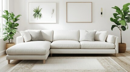 Minimalist living room with sectional sofa and area rug