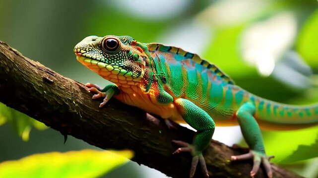 4K nature video cute chameleon climbing tree branches using vibrant colorful skin texture natural camouflage Madagascar's exotic wild habitat lizzard reptile animal wildlife panther