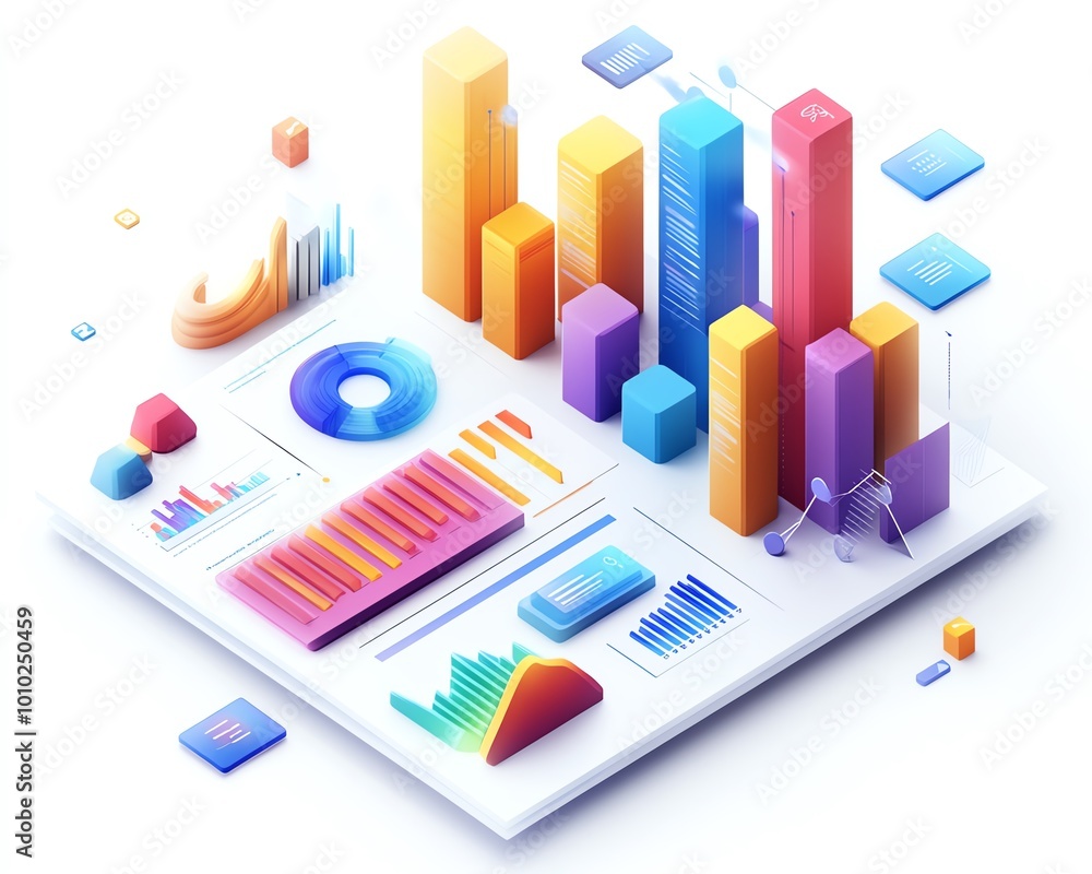 Poster business presentation report in isometric view, isolated on white, modern design, data visualization