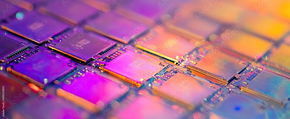 Poster close-up of a computer chip with vibrant colors
