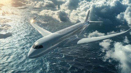 Majestic Airliner Soaring Through Dramatic Skies Above the Ocean