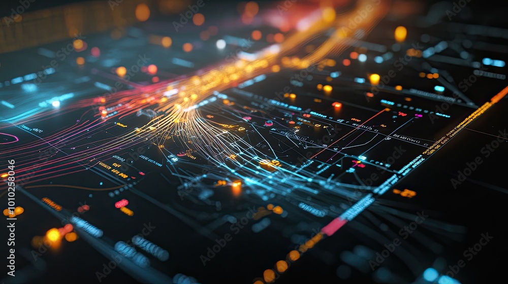 Poster abstract digital network with glowing lines and data points