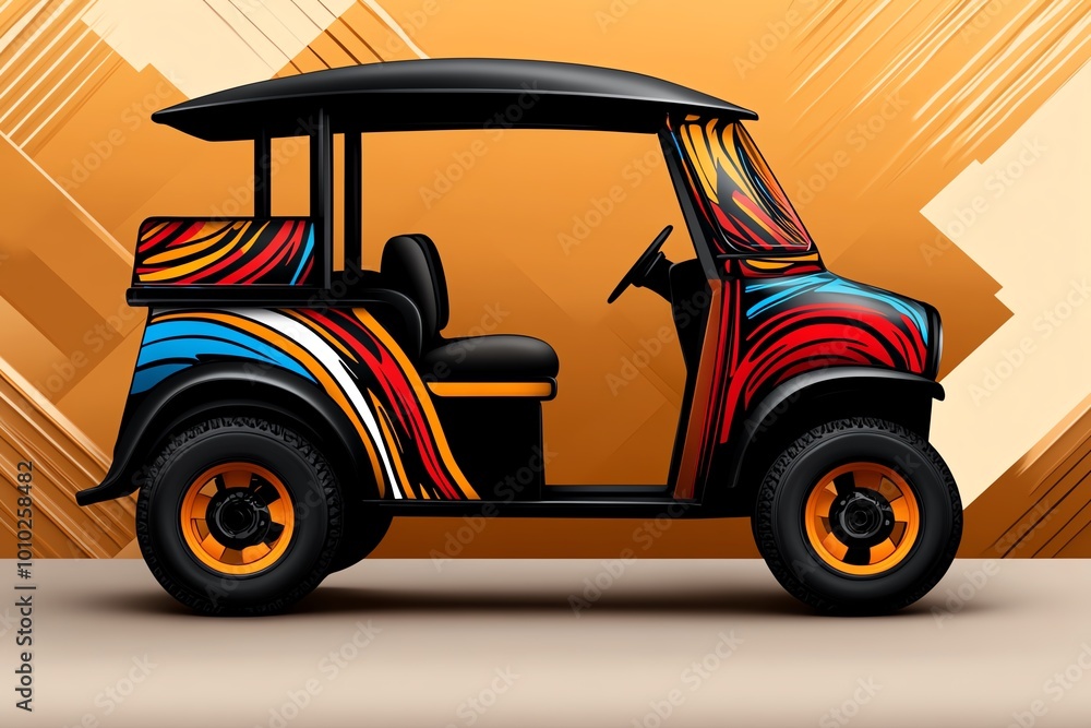 Poster simple line art of a tuk tuk, with bold, minimalist colors representing the vehicleâ€™s vibrant patt