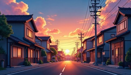 Fototapeta premium Small town with traditional houses on either side