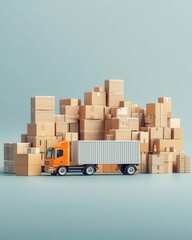 Truck with boxes, blue background