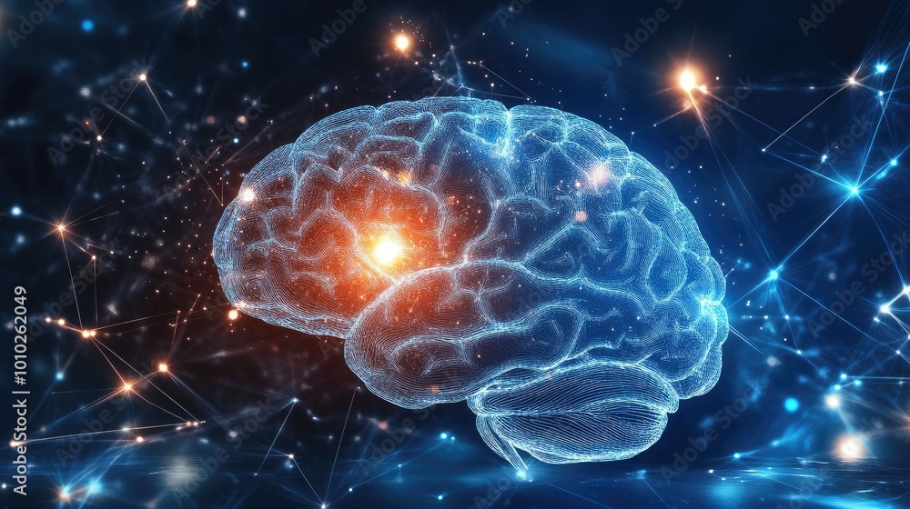 Aufkleber human brain showing intelligent thinking processing through the concept of a neural network